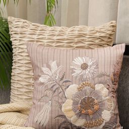 ONSETHOMES jashn Beige & White Embroidered Cotton Square Cushion Cover-image-31