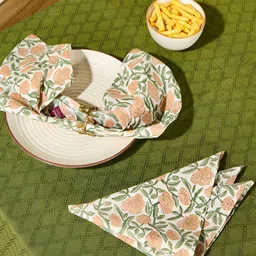 Fabindia Standalone 6-Pcs Orange & Green Printed Cotton Table Napkins-11