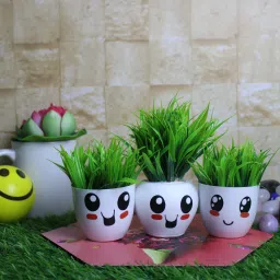 Fake Pot Smiley Green Grass Artificial Plants for Home Decor Workplace Interior Bonsai Artificial Plantwith Pot-image-82
