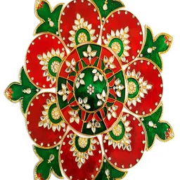 Kala Samarpan Red & Green Metal Rangoli With Centerpiece-2