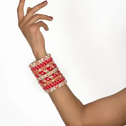 Taasha Craft Set Of 9 Stones Studded Thread Bangles image 3