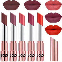 VOLO Set Of 5 Creme Matte Lipstick-Coffee 34-Plum 36-Dark Peach 37-Rose Pink 38-Coral 39-6