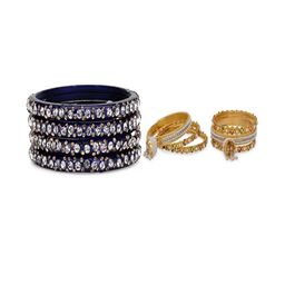 SOMIL Set Of 6 Blue Alloy Artificial Stones and Beads Antique Bangles-image-43