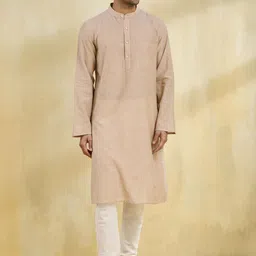 Fabindia Men Striped Band Collar Cotton Straight Kurta-image-80