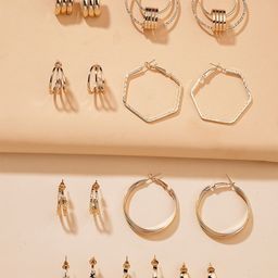 Bohey by KARATCART Set Of 9 Gold-Plated Semi Circular Shaped Half Hoop Earrings-picture-7