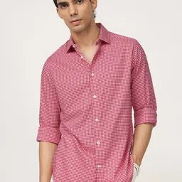 Andamen Men Premium Gingham Checks Opaque Checked Casual Shirt-image-76
