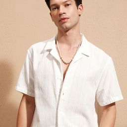 HIGHLANDER Textured Cuban Collar Short Sleeves Cotton Shirt-image-52
