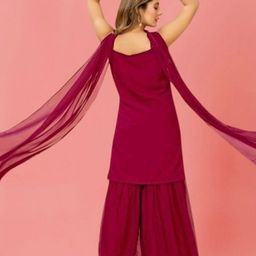 PARROT CREATION Embroidered Sequinned Round Neck Kurti with Sharara & Dupatta image 4