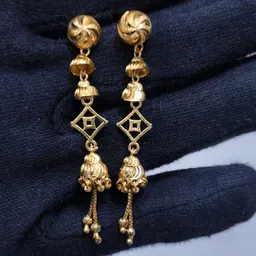 Anshenterpris 2 Gram Gold-Plated Hanging Sui Dhaga Temple Dome Shaped Jhumkas-image-46