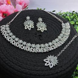 VATSALYA creation Rhodium-Plated Artificial Stone Studded Jewellery Set-image-75