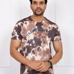 ARBOUR Men Dyed Round Neck Cotton T-shirt-image-78