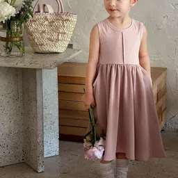 StyleCast x Revolte Girls Solid Round Neck Gathered or Pleated Cotton A-Line Dress-41