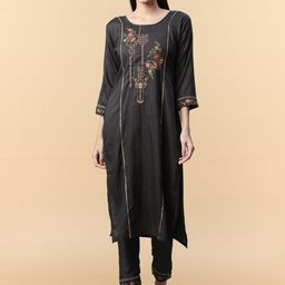 Anouk Rustic Women Floral Embroidered Regular Thread Work Kurta with Trousers-16