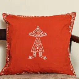 Sangria Rust & White Ethnic Motifs Square Cushion Cover-picture-17