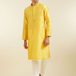 Diwas by Manyavar Floral Woven Design Mandarin Collar Thread Work Art Silk Straight Kurta-picture-51