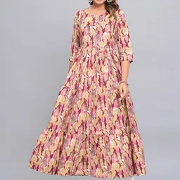 Amar Palace Chikan Hazratganj Floral Printed Round Neck Empire Anarkali Kurta-57