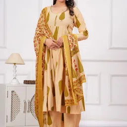 Kanahari Women Ethnic Motifs Printed Cotton Anarkali Kurta with Trousers & Dupatta-24