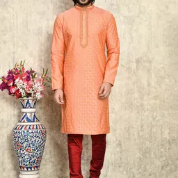 RANAK Floral Embroidered Sequinned Art Silk Straight Kurta With Churidar-picture-29