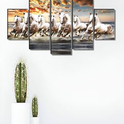 Aura Grey & Orange 5 Piece Canvas Birds and Animals Wall Paintings-64