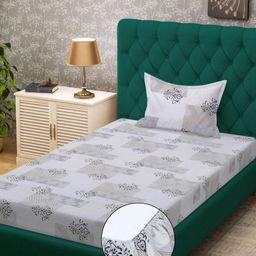 KLOTTHE Grey & Black Printed 300 TC Single Bedsheet Set 2.25 m x 1.5 m-19