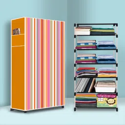 6 Shelf Plastic Foldable Wardrobe and Portable Almirah for Adults, Kids PVC Collapsible Wardrobe-image-98