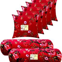 Combo Set Of 5 Cushion And 2 Microfibre Floral Bolster Pack of 7-image-89