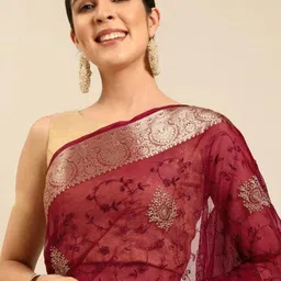 DIVASTRI Ethnic Motifs Embroidered Organza Banarasi Saree-image-48