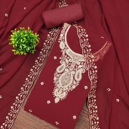 MANVAA Floral Embroidery Zari Unstitched Dress Material-picture-32
