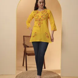 Z HOME Paisley Embroidered Pure Cotton chikane Lucknow Kurti-image-58