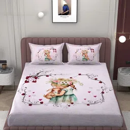 BELVOSTUM Pink & Green Graphic 250 TC King Bedsheet with 2 Pillow Covers-picture-26