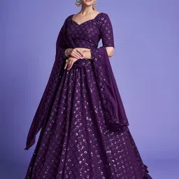 Ethnic Yard Embroidered Sequinned Semi-Stitched Lehenga & Unstitched Blouse With Dupatta-52