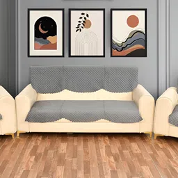 Bajo's Grey Solid Velvet Sofa Cover-image-32