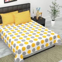 UNIBLISS Yellow & White Printed Cotton 144 TC Queen Bedsheet Set 2.15 m x 2.35 m-image-11