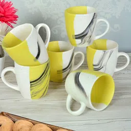 Myntra Elegant Homes Yellow & White 6 Pieces Ceramic Matte Cups-17