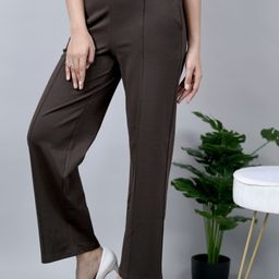 Mlada Women Cotton Plus Size Wide Leg Flared Mid-Rise Stretchable Trouser-image-77