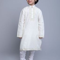 Little Clothings Boys Floral Embroidered Regular Thread Work Linen Kurta with Churidar-picture-9