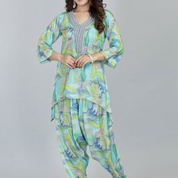 FANTASIA Printed V-Neck Tunic With Trousers Co-Ords-image-94