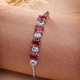 ZENEME Women Brass American Diamond Rhodium-Plated Wraparound Bracelet-1