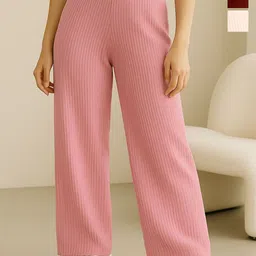 Fabflee Women Pack Of 3 Self Design Wide Leg Parallel Trousers-picture-26