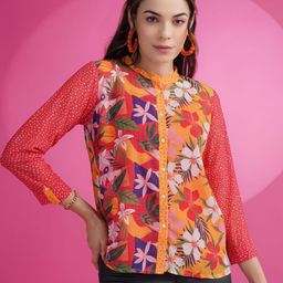 KALINI Floral Printed Georgette Shirt Style Top-image-59