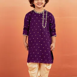 VASTRAMAY Boys Embroidered Angrakha Thread Work Kurta With Dhoti Pants-48