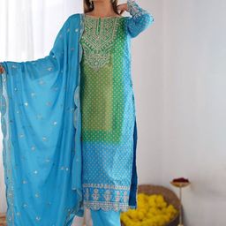 KALINI Women Bandhani Printed Kurta with Trousers & Dupatta-image-81