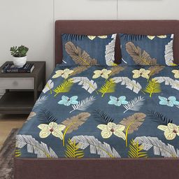Myntra Elegant Homes Grey & White Floral 144 TC Queen Bedsheet with 2 Pillow Covers-image-4