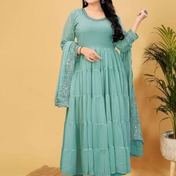 GRISHU COLLECTION Embroidered Round Neck Anarkali Kurta with Trousers & Dupatta-44