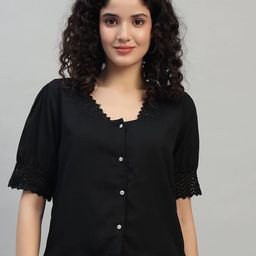 SHAHVEER CREATION Embroidered Schiffli Blouson Crop Top-picture-48