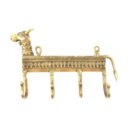 IndianShelf Gold Toned Brass Dhokra Cow Key Holder Cloth Hanger for Wall-image-98