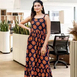 Ambraee Floral Printed Tiered Fit & Flare Maxi Dress-picture-21