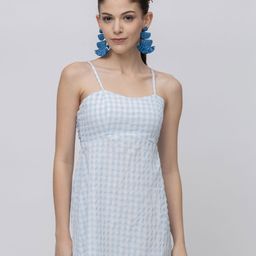 7OUNCE Checked Shoulder Straps Empire Mini Dress-image-40