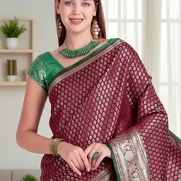 TRAQUILA Woven Design Zari Silk Blend Banarasi Saree-picture-38