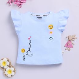 Happy Faces Girls Smiley Printed Pure Cotton Top-image-61